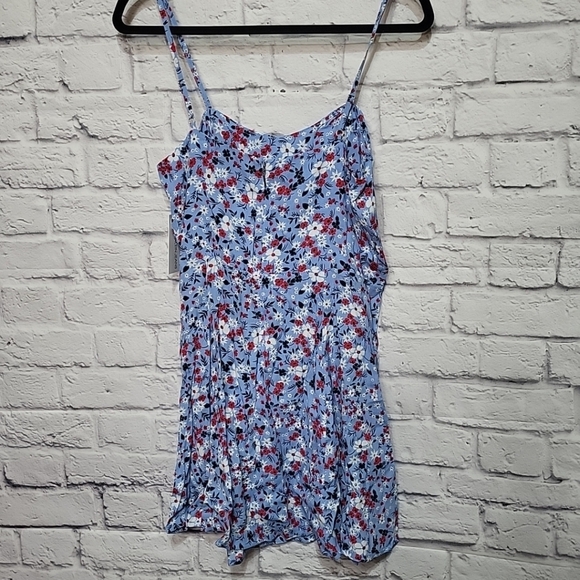 CALVIN KLEIN Women's Mini Dress Blue Floral Print Size M NWT Adjustable Straps - Picture 2 of 10